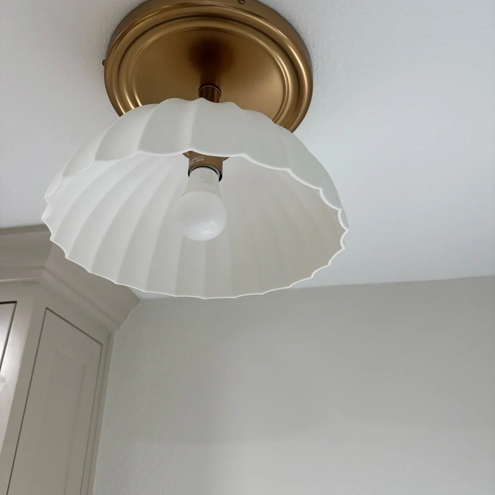 Rejuvenation Enzo Semi-Flush Ceiling Light with Ribbed Glass Shade aged Brass